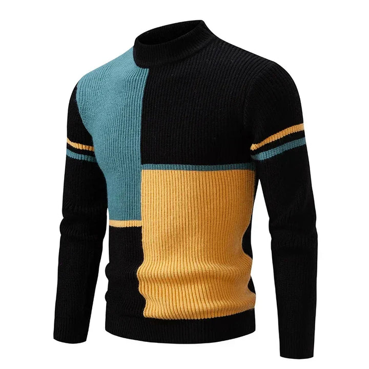 Colourblock Ribbed Turtleneck Sweater | Slim Fit with Midweight Stretch
