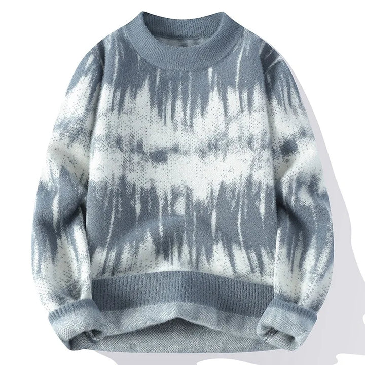 Men’s Tie-Dye Knit Sweater | Relaxed Crewneck Pullover in Blue Tones