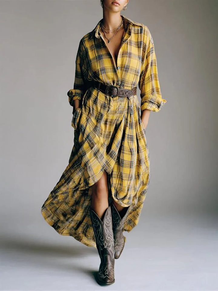 Kaenira - Elegant Plaid Dress with Long Sleeves