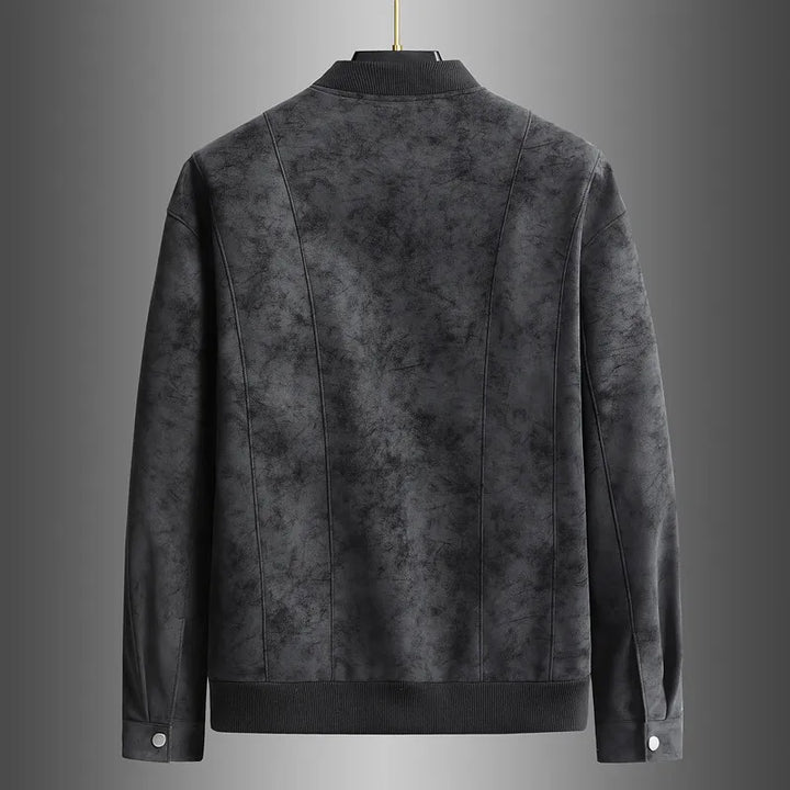 Men’s Suede Bomber Jacket | Zip-Front | Ribbed Hem & Cuffs