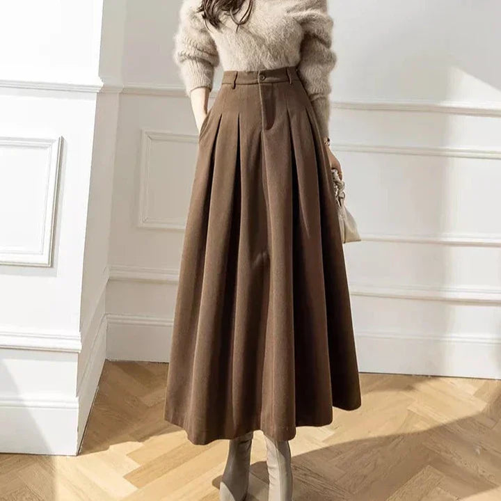 High-Waisted Pleated Maxi Skirt | Wool Blend | Elegant Fall and Winter Style