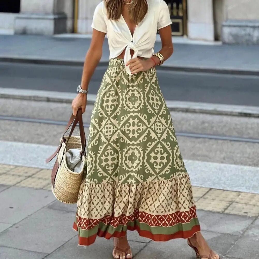 Boho Print Maxi Skirt | Vibrant Summer Travel & Resortwear