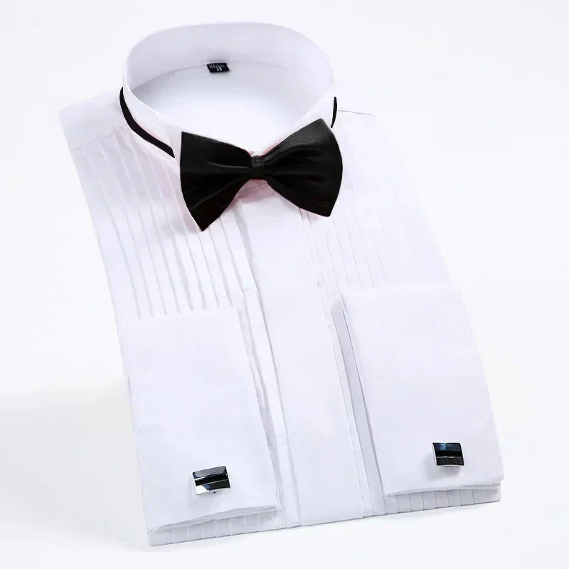 Men’s Formal Dress Shirt with Detachable Red Bow Tie | Slim Fit Evening Wear