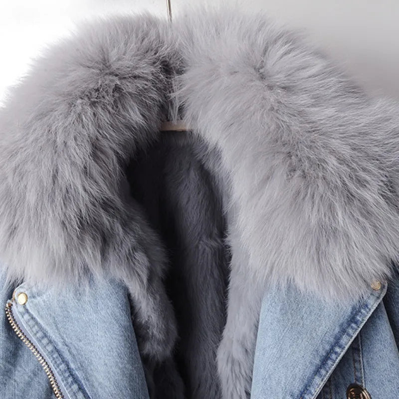 Beatrice - Luxury lined fox fur denim coat