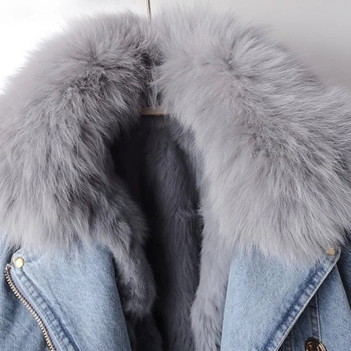 Beatrice - Luxury lined fox fur denim coat