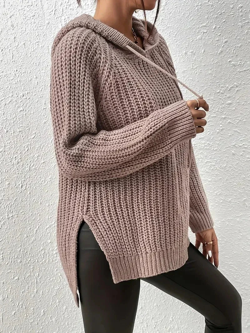 Maryvonne - Hooded Sweater with Split Hem for a Casual Look