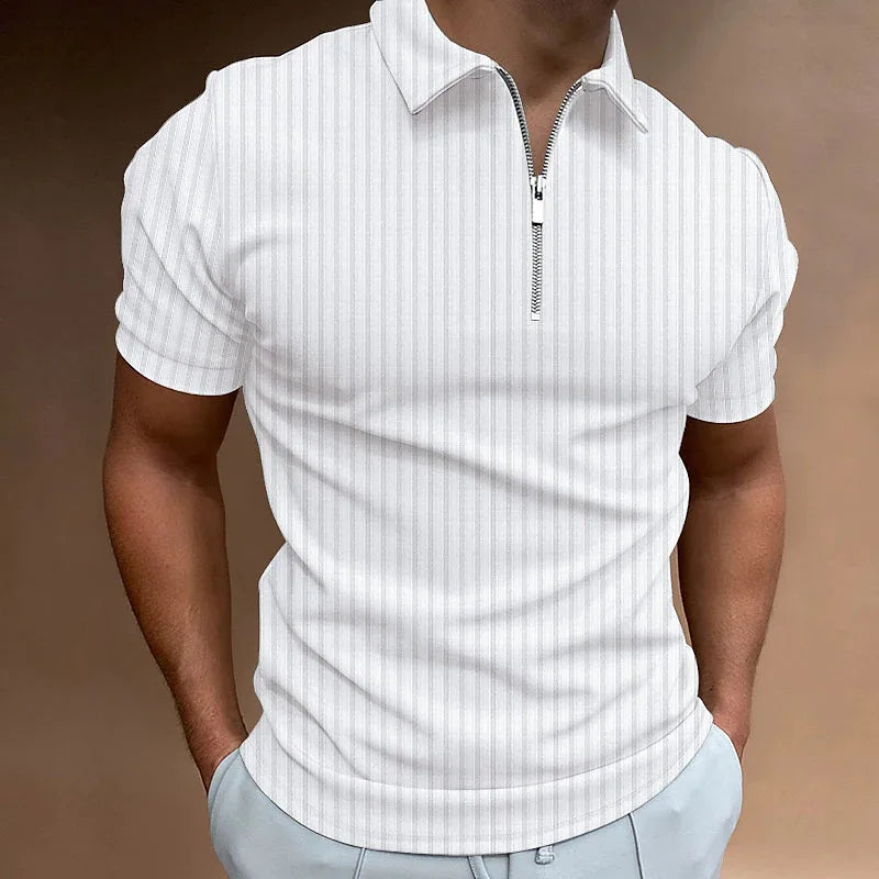 Men’s Ribbed Zip Polo Shirt | Stretch Knit | Slim Fit Summer Essential