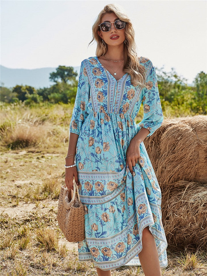 Elodie – Provence Boho Midi Dress