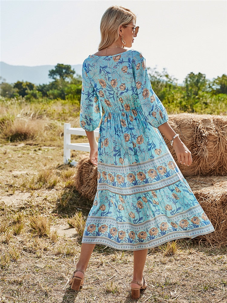 Elodie – Provence Boho Midi Dress
