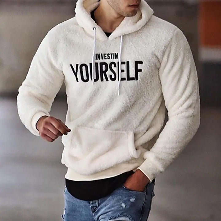 Men's Motivational Graphic Hoodie | “Invest in Yourself” Print | Fleece Pullover