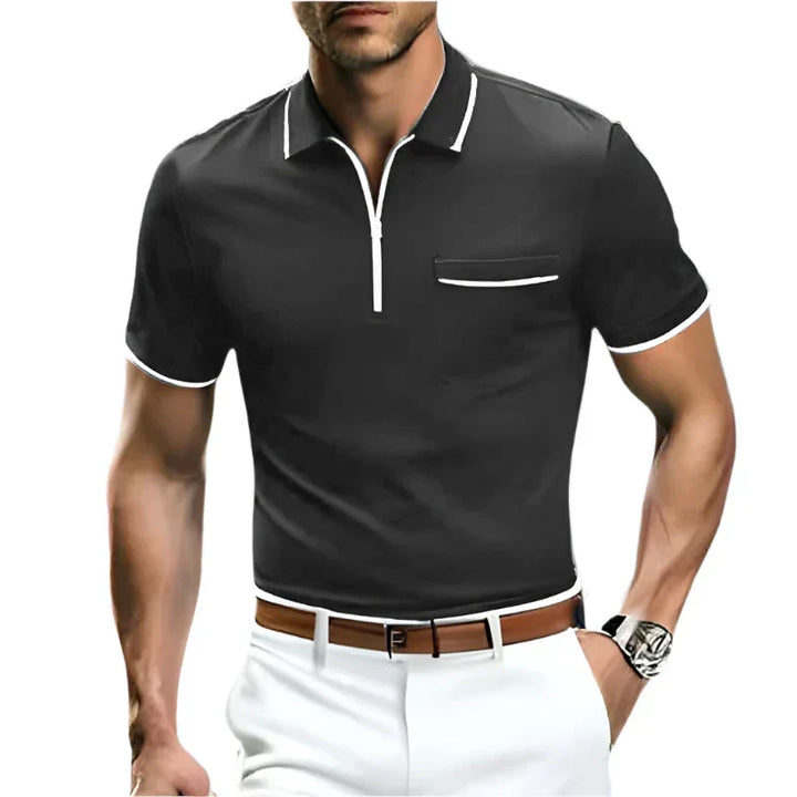 Men's Contrast Trim Polo Shirt | Zipper Collar | Smart Casual Stretch Fit