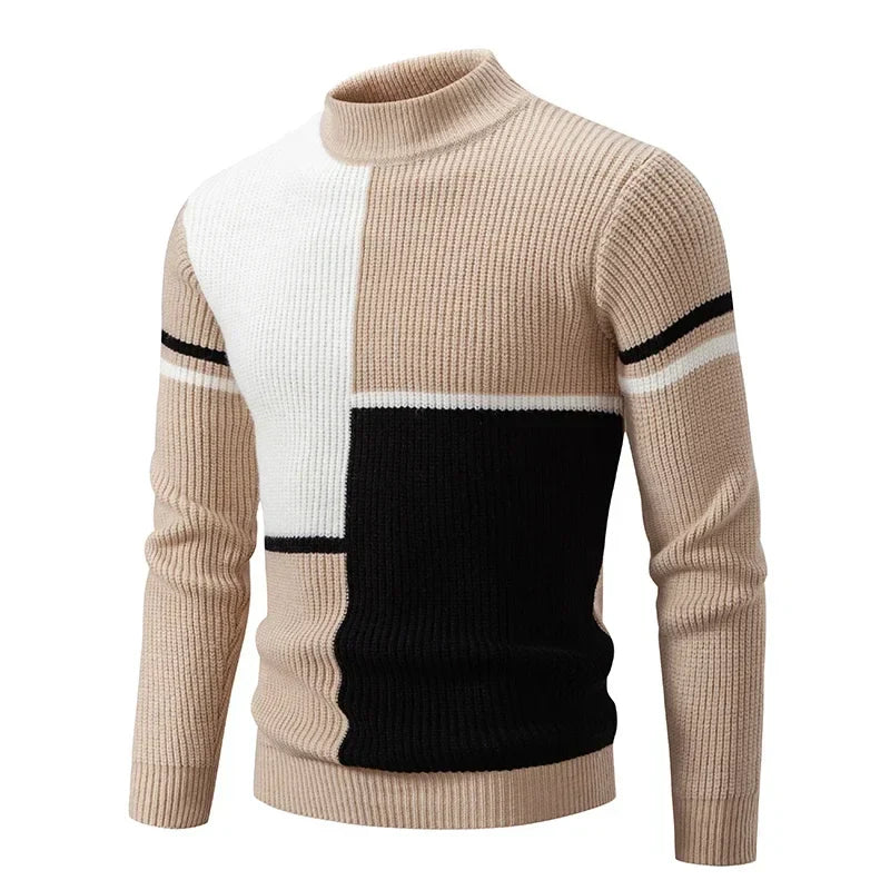 Colourblock Ribbed Turtleneck Sweater | Slim Fit with Midweight Stretch