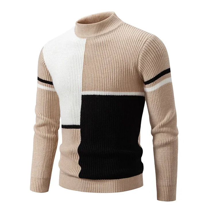 Colourblock Ribbed Turtleneck Sweater | Slim Fit with Midweight Stretch
