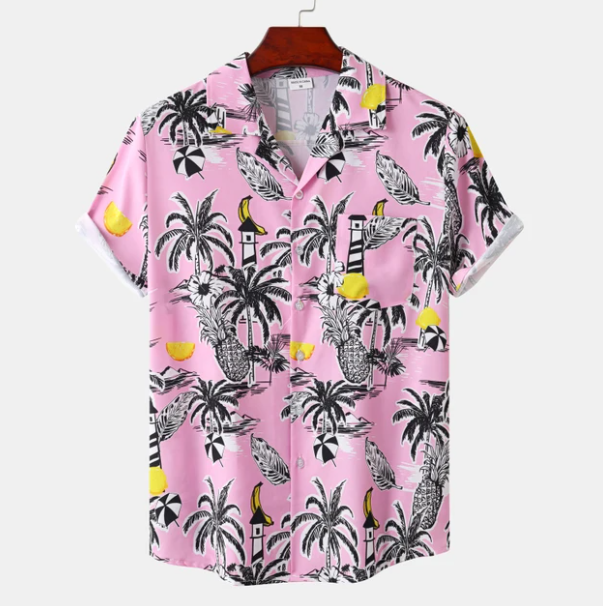 Men’s Palm Print Resort Shirt | Lightweight Rayon | Summer Short Sleeve