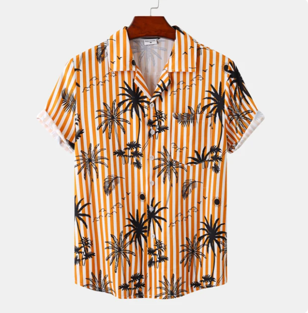 Men’s Palm Print Resort Shirt | Lightweight Rayon | Summer Short Sleeve