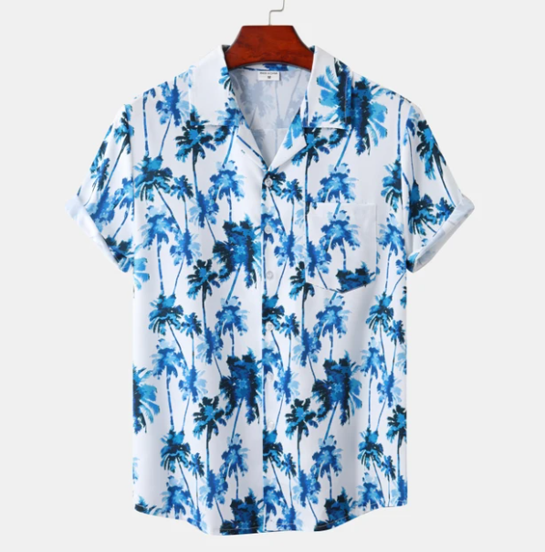 Men’s Palm Print Resort Shirt | Lightweight Rayon | Summer Short Sleeve