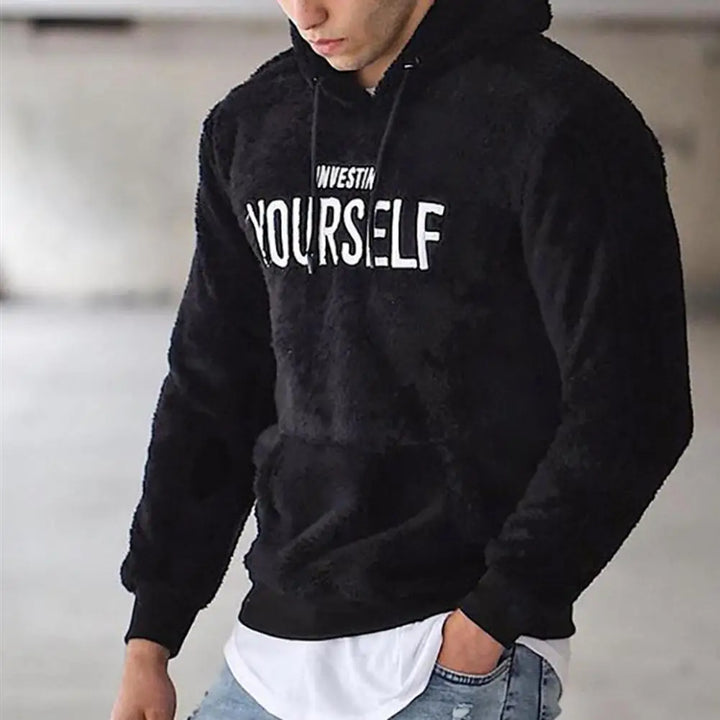 Men's Motivational Graphic Hoodie | “Invest in Yourself” Print | Fleece Pullover