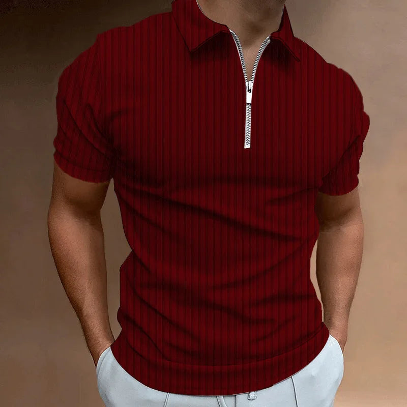 Men’s Ribbed Zip Polo Shirt | Stretch Knit | Slim Fit Summer Essential
