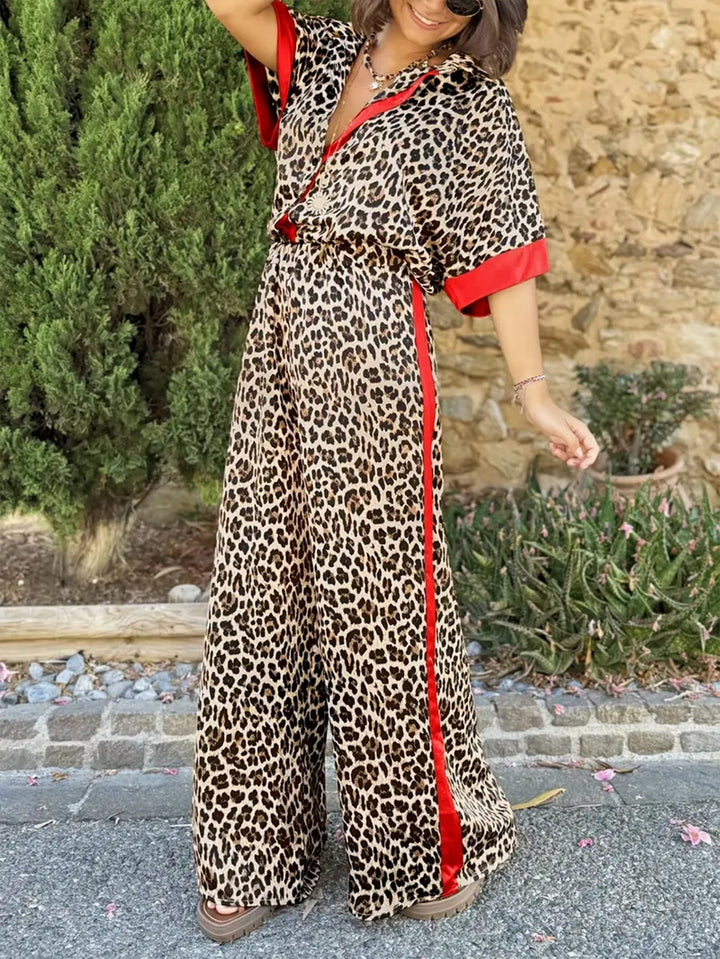 Cyra - Leopard Print Set with Wide Leg Pants