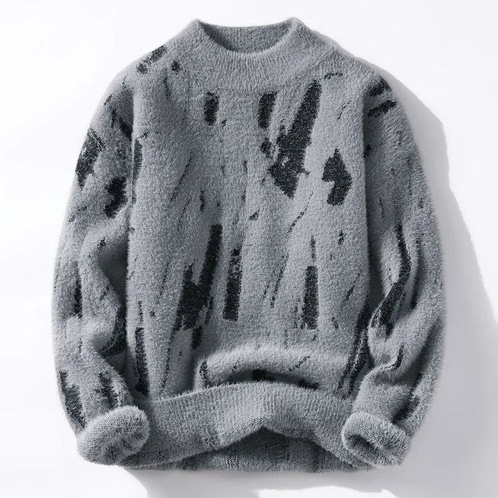Fuzzy Abstract Print Sweater | Relaxed Fit with Brushed Texture