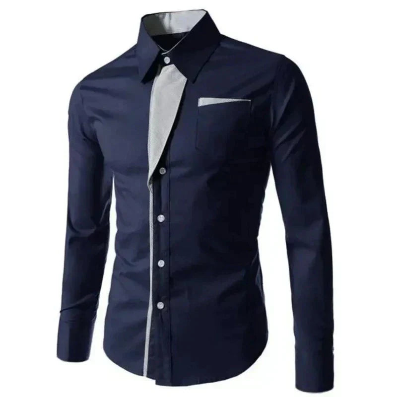 Men’s Contrast Dress Shirt | Slim Fit Button-Up | Two-Tone Business Casual Shirt