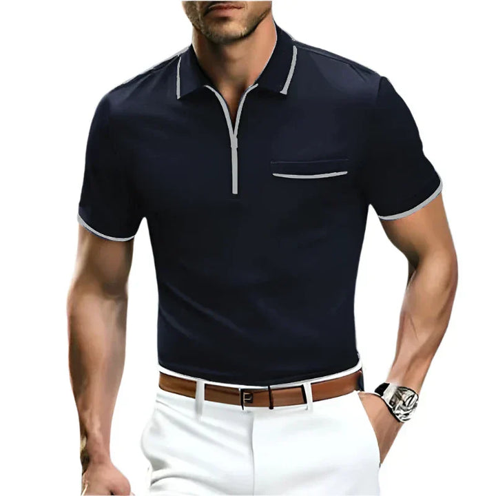 Men's Contrast Trim Polo Shirt | Zipper Collar | Smart Casual Stretch Fit