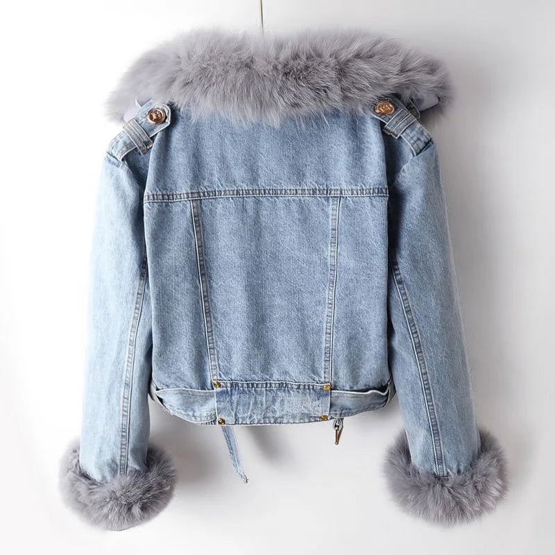 Beatrice - Luxury lined fox fur denim coat
