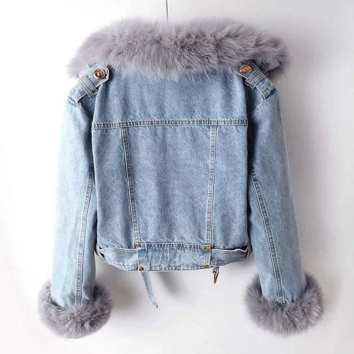 Beatrice - Luxury lined fox fur denim coat