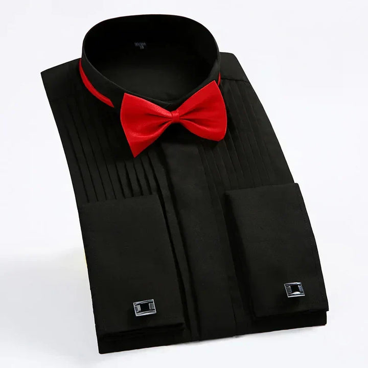 Men’s Formal Dress Shirt with Detachable Red Bow Tie | Slim Fit Evening Wear