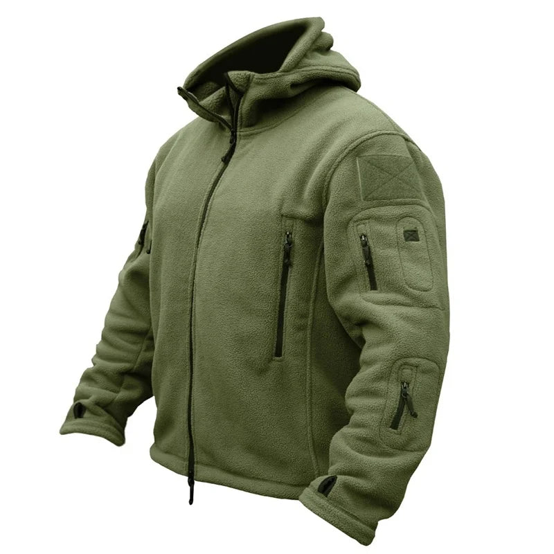 Sweat à capuche tactique en polaire pour homme | Vêtement d'extérieur d'inspiration militaire | Veste utilitaire à fermeture éclair multiple