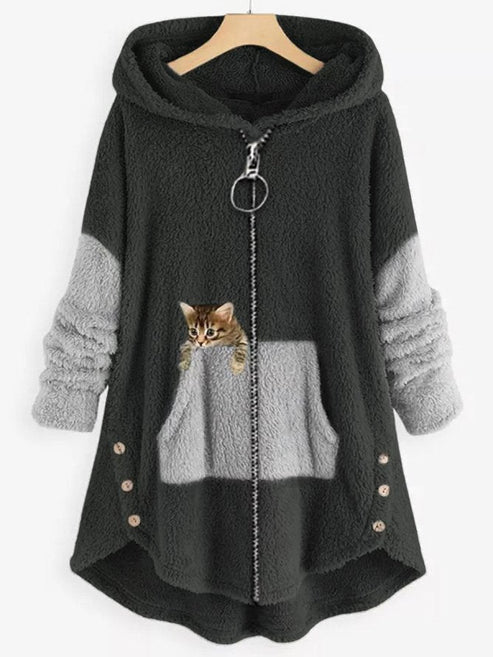 Hooded Fleece Poncho | Cat Embroidery | Warm and Playful