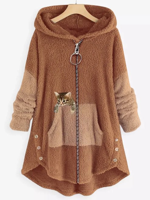 Hooded Fleece Poncho | Cat Embroidery | Warm and Playful