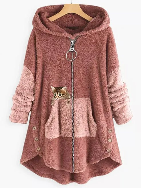 Hooded Fleece Poncho | Cat Embroidery | Warm and Playful