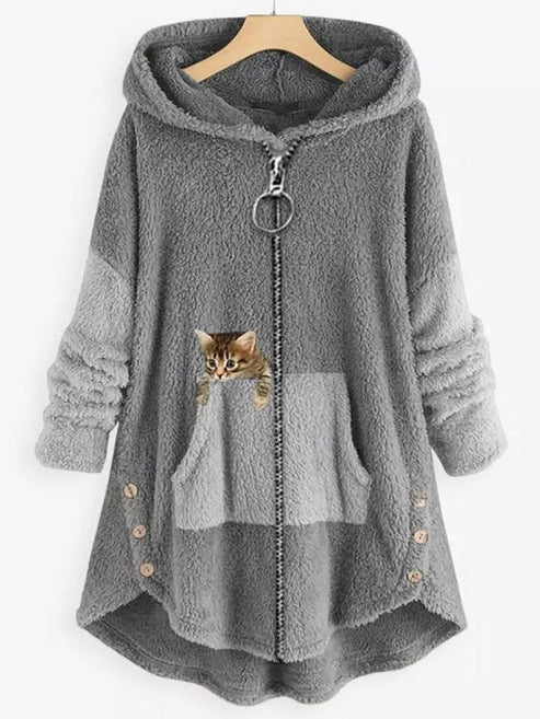 Hooded Fleece Poncho | Cat Embroidery | Warm and Playful