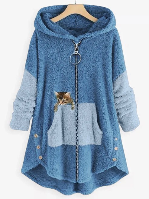 Hooded Fleece Poncho | Cat Embroidery | Warm and Playful