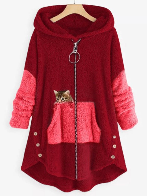 Hooded Fleece Poncho | Cat Embroidery | Warm and Playful