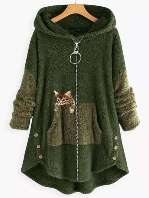 Hooded Fleece Poncho | Cat Embroidery | Warm and Playful