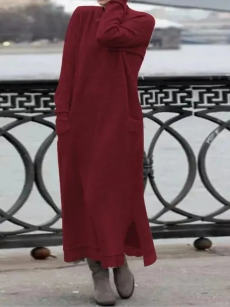 Delphine - Casual and warm long velvet dress