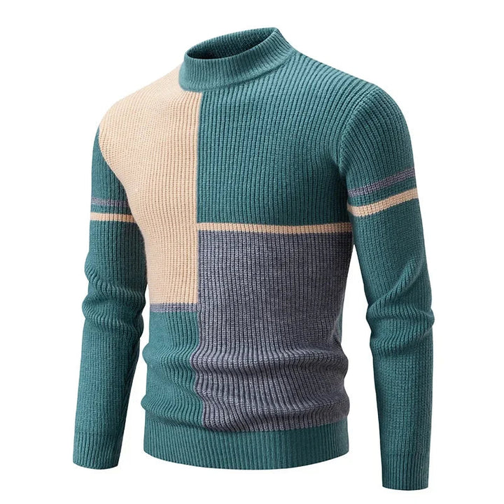 Colourblock Ribbed Turtleneck Sweater | Slim Fit with Midweight Stretch