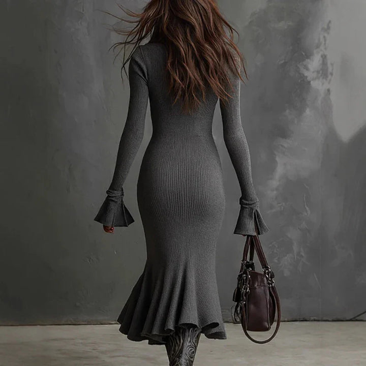 Pravielle - Long Dress with Turn-down Collar and Flared Sleeves