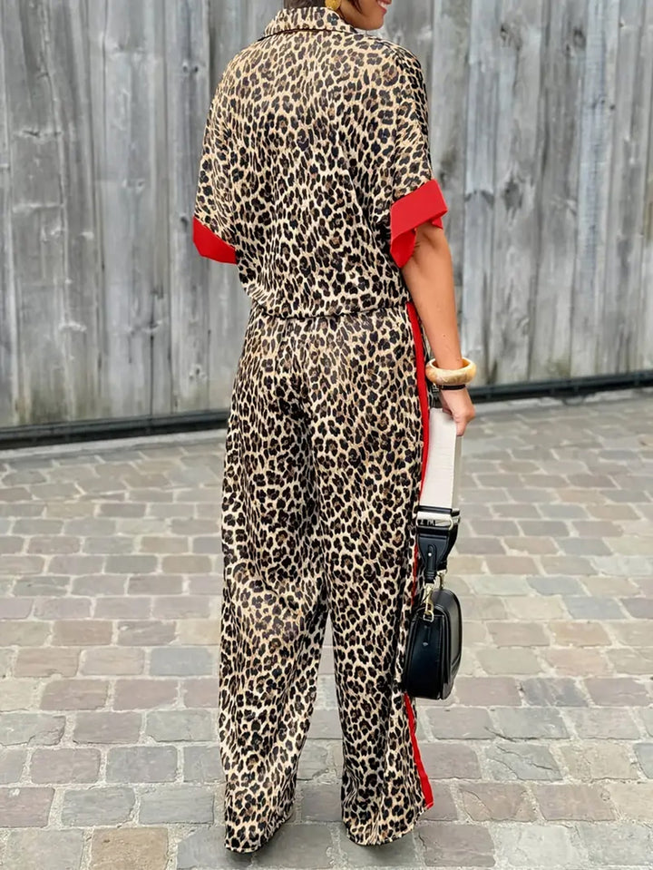 Cyra - Leopard Print Set with Wide Leg Pants