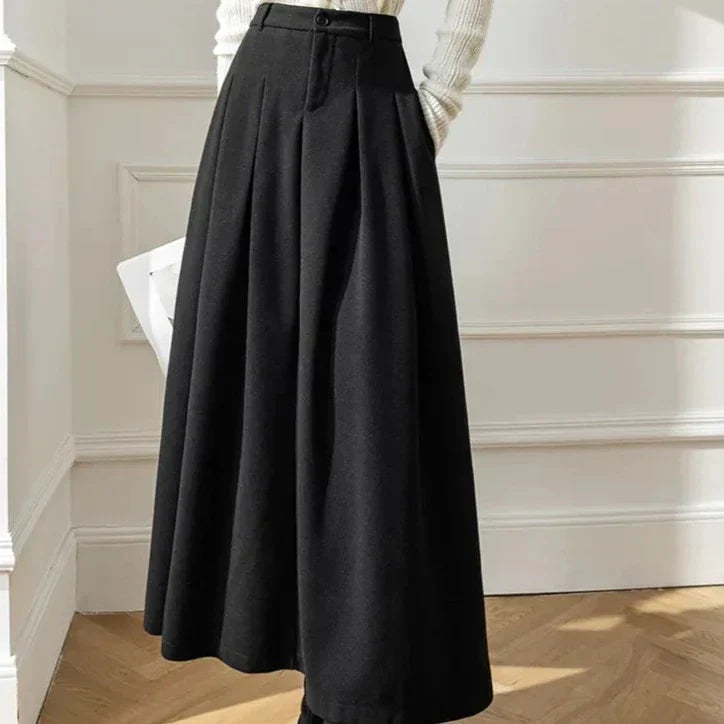 High-Waisted Pleated Maxi Skirt | Wool Blend | Elegant Fall and Winter Style