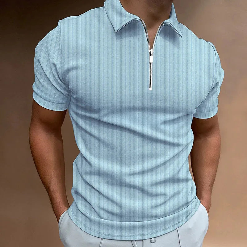 Men’s Ribbed Zip Polo Shirt | Stretch Knit | Slim Fit Summer Essential