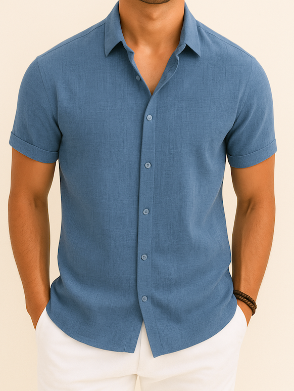 Men's Button-Up Knit Shirt | Casual Short Sleeve | Textured Summer Essential