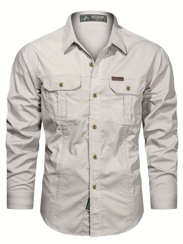 Men’s Utility Cotton Shirt | Long Sleeve Workwear Button-Up | Casual Outdoor Style