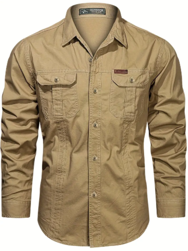 Men’s Utility Cotton Shirt | Long Sleeve Workwear Button-Up | Casual Outdoor Style
