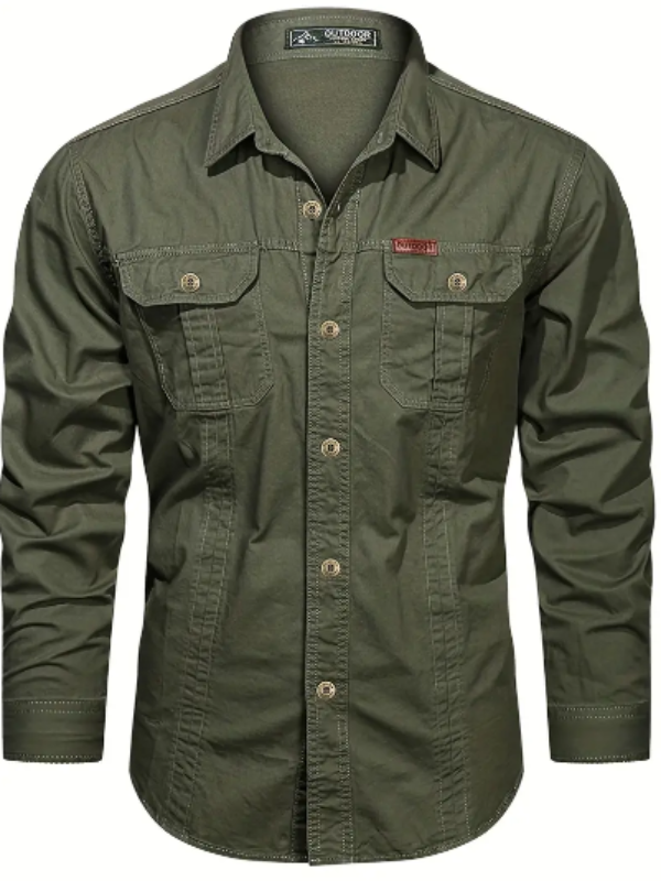 Men’s Utility Cotton Shirt | Long Sleeve Workwear Button-Up | Casual Outdoor Style
