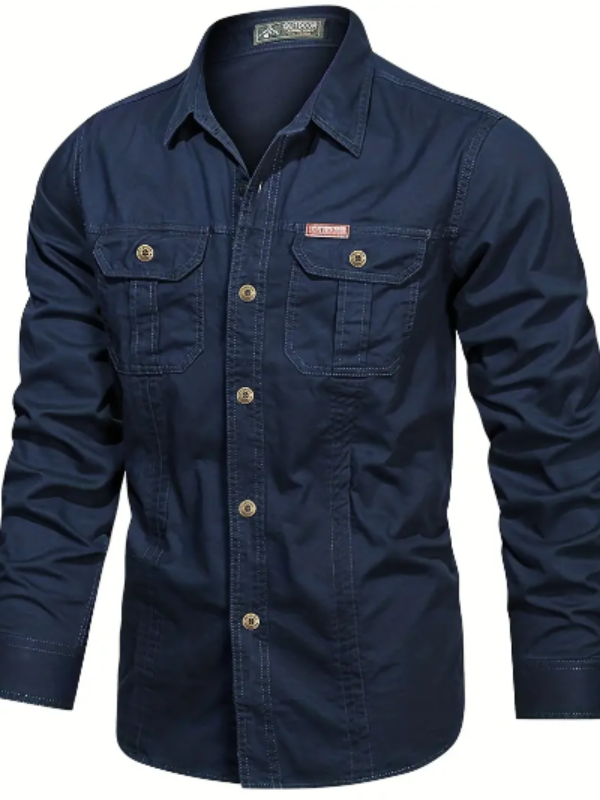 Men’s Utility Cotton Shirt | Long Sleeve Workwear Button-Up | Casual Outdoor Style