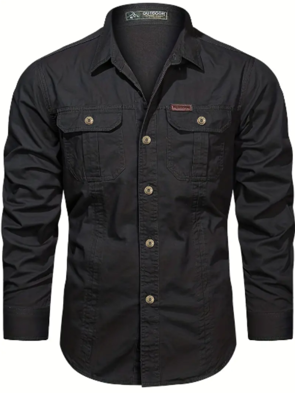 Men’s Utility Cotton Shirt | Long Sleeve Workwear Button-Up | Casual Outdoor Style