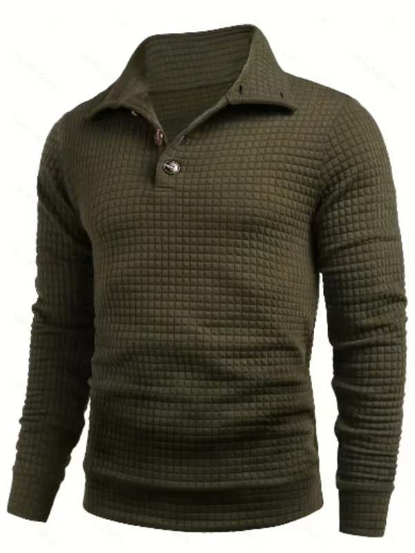Men’s Waffle Knit Pullover | Stand Collar | Lightweight Thermal Layer